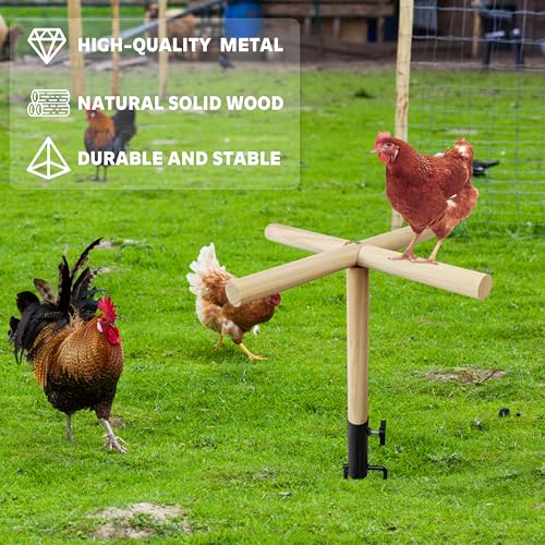 Chicken Perch Toy for Coop, Roosting Bars for Chickens in Coop, Wooden Chick Perch Stand with Metal Ground Plug, Chicken Run Toys, Chicken Coop Accessories