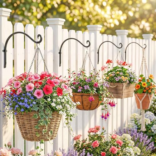 Lifyzoon Hanging Plant Brackets Outdoor: 50lbs Weight Capacity - Hanging Bird Feeder Hangers, 12-Inch 4 Pack Black Metal Outdoor Wall Hooks for Heavy Plants, Birdhouse, Wind Chimes - size: 2B-12“4PCs