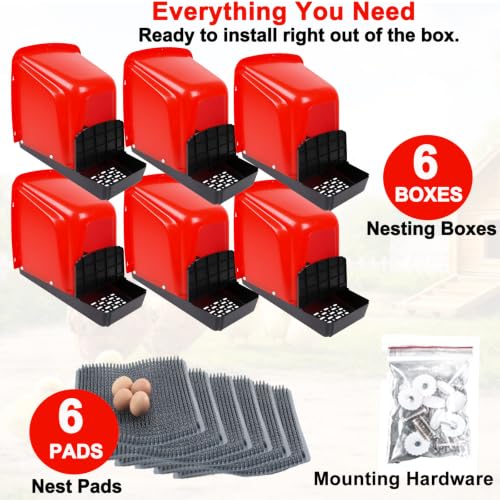 Chicken Nesting Boxes Chicken Laying Boxes with Egg Roll Out Nesting Boxes for Chickens Coop Nest Box Large, Easy to Install, Waterproof and Durable (Red, 6 Pack) - color: Red, size: 6 Pack