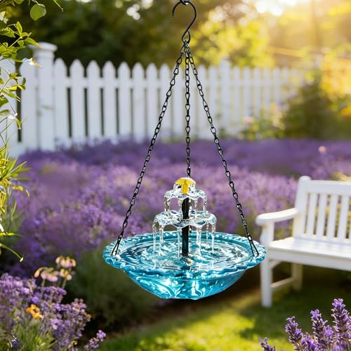 Lewisia 3-Tier Solar Cascade Hanging Bird Bath Fountain with Water Pump & Blue Bowl Attract Wild Birds Humming Birds - size: With Bowl
