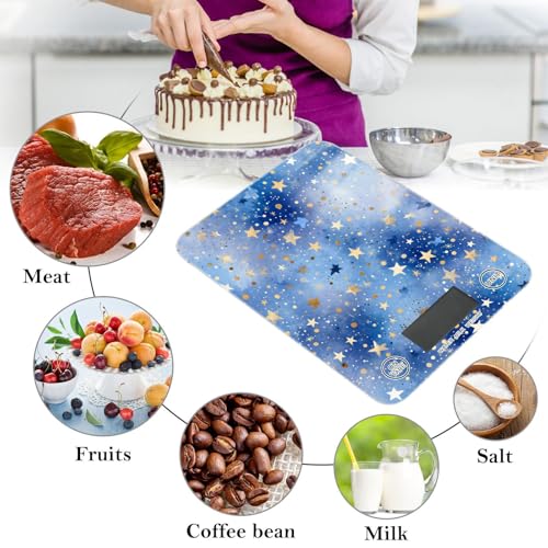 Food Scale Kitchen Scale Food Weight Scales Digital Weight Grams and Ounces Small Electronic Food Scale for Baking Cooking Blue Romantic Golden Stars - color: Blue Romantic Golden Stars