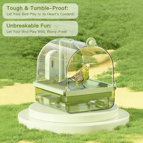 Automatic Bird Bath for Cage – Indoor Parakeet Bath with Pump, Bird Shower with 2 Running Water Modes, Bird Cage Accessory for Pet Birds, Conure, Budgie, Cockatiel (Green)
