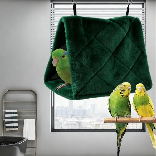 Bird Nest Snuggle Hut Soft Plush Hammock Hanging Cage Tent for Birds Parrot Winter Warm Bed Pet Toy for Hamster Parrot Macaw Budgies Eclectus Parakeet Cockatiels Cockatoo Lovebird (Green) - color: Green