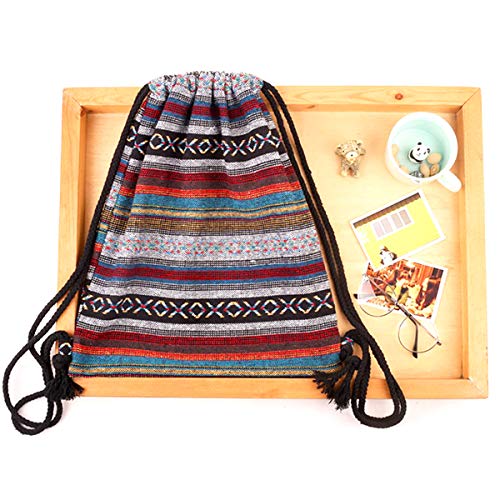 Van Caro Bohemian Drawstring Backpack Light Cinch Bag Gym Sack String Bag (Color 2) - color: Color 2
