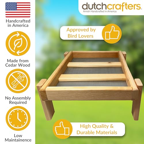 DutchCrafters Cedar Wood Large Open Ground Platform Bird Feeder Tray, Wooden Bird Seed Feeder for Outdoor Wild Birds, Animals for Outside, Garden, Yard