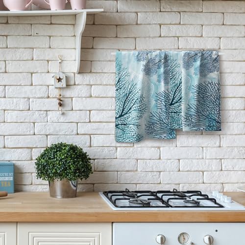 Blue Coral Hand Towels - Nautical Coastal Bathroom Hand Towels Absorbent Microfiber Fingertip Towels for Bathroom Kitchen Gym 14 x 28 Inch, Set of 2 - color: Blue Coral
