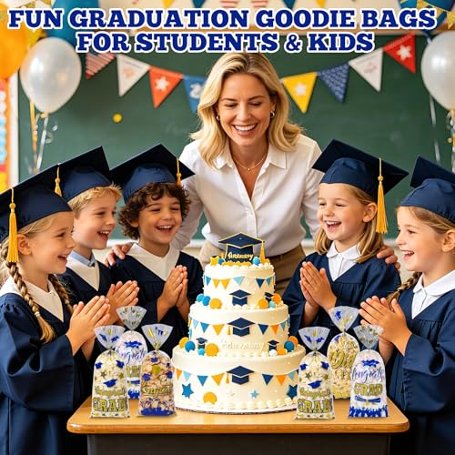 QOIUSO 100 PCS Graduation Cellophane Treat Bags - Congrats Graduates Candy Plastic Clear Goodies Wrapping Bags with 110 PCS Twist Ties for Graduation Day Grad Party Supplies - color: Graduation-100pcs