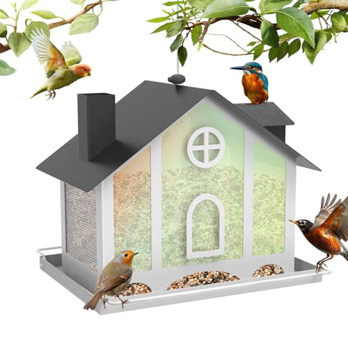FlowaFoli Bird Feeders for Outdoors, Decorative Large Bird Feeders for Outdoors with Rainbow Acrylic Panels, Ideal Gift for BirdLovers to Attract Feathered Friends Year-Round - style: Standard