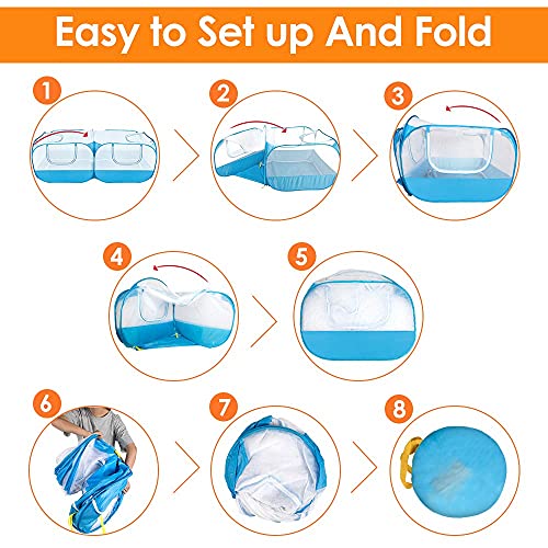 Lukovee Small Animals Playpen, Foldable Pet Playpen, 73"x36"x25" | Escape-Proof Detachable Bottom, 4 Zipper Doors, Breathable, Pen for Puppy Chicken Duck Kitten Rabbits Run Outdoor Yard , Blue - color: Blue - with Escape-proof Bottom