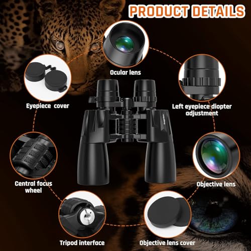 10-30x50 Zoom Binoculars for Adults High Powered | HD Optics,Waterproof, Fogproof,Military,Bird Watching,Traveling Concerts,Large View,BAK4,FMC Lens,Clear Low Light Vision