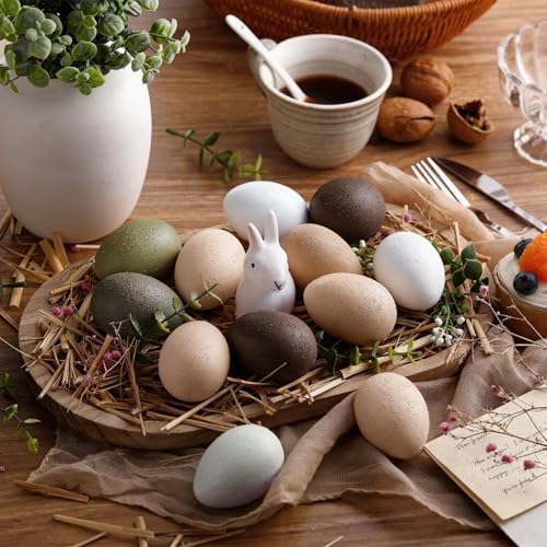 Gejoy 24 Pcs Easter Speckled Eggs Textured Plastic Eggs Neutral Easter Decor Pastel Fake Chicken Eggs Easter Bowl Basket Vase Fillers Rustic Spring Easter Decor for Home Table Egg Hunts (Neutral) - style: Neutral