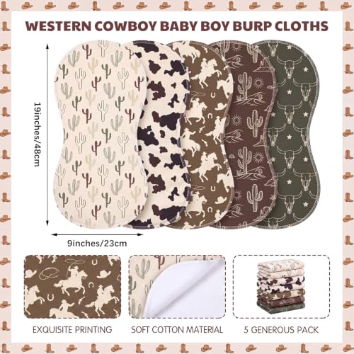 SmoothNovelty 5 Pack Green Western Baby Burp Cloths Soft Absorbent Burping Rags for Newborns 19"x9" Spit up Cloths for Boy Girl Newborn Baby Shower Registry Gifts Set Nursery Decor - style: Green Western