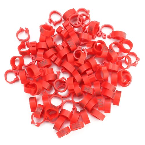 Chicken Leg Bands Duck Leg 100PCS Pigeon Bands Bird | 001 to 100 Numbered, Bird leg Bands, 8MM Diameter Pigeon Leg Ring, 5MM Height Reusable Marking Rings for Poultry (Red)