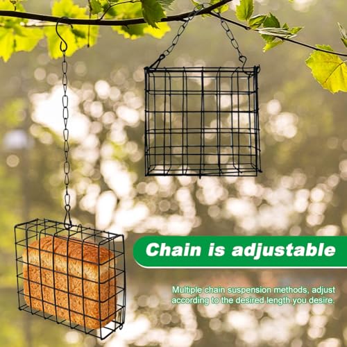 Suet Bird Feeder 2 Pack, Hanging Cage for Standard 11 oz Cakes | Fruit slice or seed block use; latch-door holders for branch, shepherd hook, or porch placement