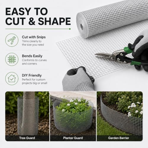 GoldPeak Hardware Cloth 1/2 inch Chicken Wire Fencing 48 x 100 Ft 19-Gauge | Hot-dip Galvanized After Welding, Wire Mesh Roll Chicken Wire Mesh Roll Wire Cloth Gopher Wire Chicken Coop Wire Tree Fence - size: 1/2 inch 48'' x 100'
