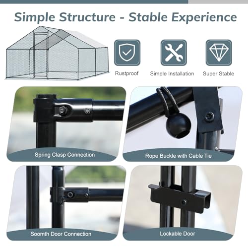 VINGLI Large Metal Chicken Coop, 13.1x9.8x6.5 ft Poultry Cage for Chicken Run, Walk-in Chicken Pen with Waterproof & Anti-UV Cover for Yard Outdoor (Black-Spire Roof) - color: Black-Spire Roof, size: 13.1*9.8*6.5 ft