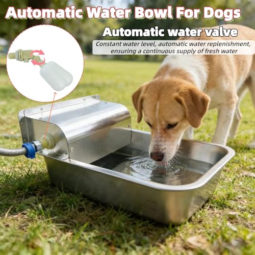 Stainless Steel Automatic Dog Water Dispenser,Adjustable Float Valve | 3 Gallons Indoor&Outdoor Dog Water Bowl Self-Filling Water Auto Fill for Dogs Livestock Chicken,Anti Tip, Wide Drinking Area - size: Large - Adjustable Water Level