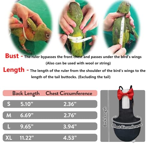QBLEEV 2 Pack Bird Diapers, Reusable Cockatiel Tuxedo Flight Suite Costume | Parrot nappy clothes for wedding party birthday cosplay photo, pigeon pants urine wet suit for conure macaw budgies parakeet - size: S