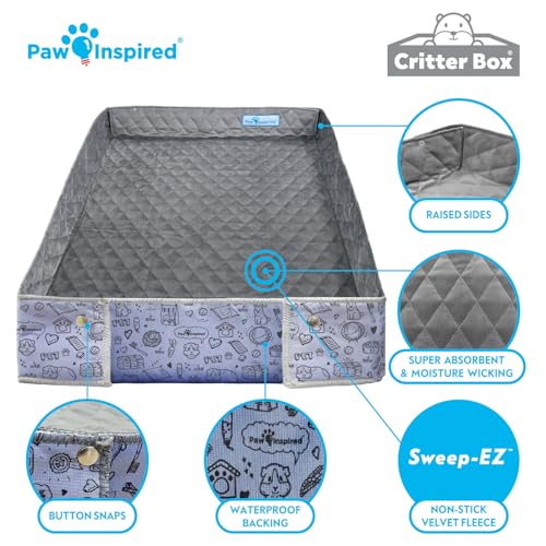 Paw Inspired Critter Box Cage Liner, Raised Sides, Midwest Size | Washable Fleece Bedding for Guinea Pigs Rabbits, Hamsters, Small Animals, Edge Protected Pee Pads - size: Midwest