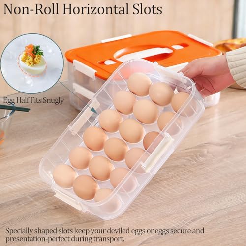 VitalYang Deviled Egg Container with Lid, Double Layer Egg Container, 36 Count Deviled Egg Tray- Secure Lock & Handle, Stackable, Leak-Proof Design for Parties & Catering, Orange - color: Orange