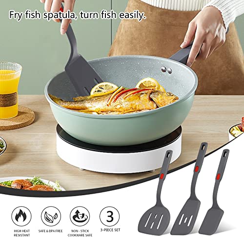 Flexible Silicone Spatula Set For Nonstick Cookware Rubber Silicone Bpa-Free Heat Resistant Heavy Duty Kitchen Turner Large,Slotted Flipper And Small Spatulas For Egg Fish Pancake Cookie (Grey)