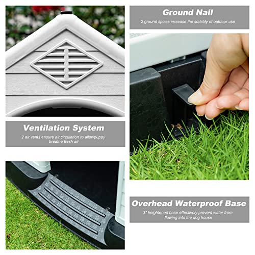 FDW Dog House Indoor Outdoor Durable Ventilate Waterproof Pet Plastic Dog House for Small Medium Large Dogs Insulated Puppy Shelter Kennel Crate with Air Vents and Elevated Floor - style: Grey