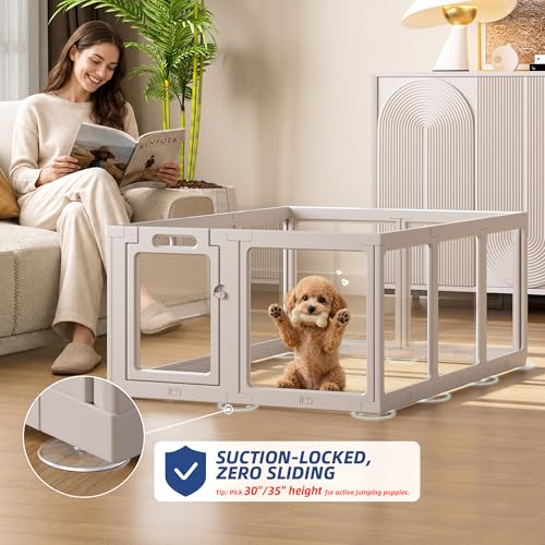 Clear Acrylic Dog Playpen Indoor, Puppy Cat Small Pet Play Pen, Pet Cat Playpen for Rabbits, Dog Fence Crate Kennel Whelping Cage (Grey, 10 Panel) - color: Grey, size: 24"H