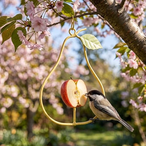 Set of 3 Metal Apple Pear Orange Bird Fruit Holders | Rustic Farmhouse, Outdoor Hanging Feeders, Vintage Kitchen Wall Art, For Bird Lovers & Gardeners