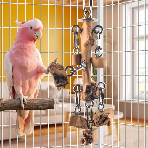 DBNESS Bird Toys for Parrot, Durable Stainless Steel Large Birds Chew Toy, Hanging Detachable Natural Hardwood Blocks for Medim to Large Eclectus, African Greys, Amazon Parrot, Cockatoo - style: Vertical String