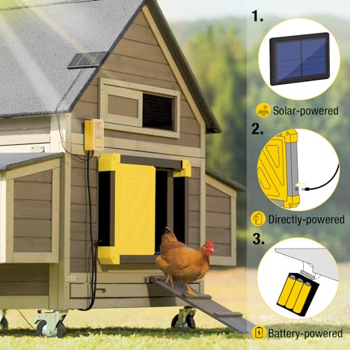 Aivituvin Automatic Chicken Coop Door, Solar-Powered with Heating & Anti-Pinch Function, All-Coop Compatible (Black)
