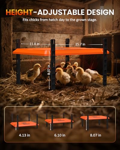 Brooder Plate for Chicks, 12" x 16" Heat Plate for Chicks for 20 Chick, 75 Watts Chicken Coop Heater with Adjustable Temp Timer & Height & Angle, IPX4 Waterproof, UL-Certified