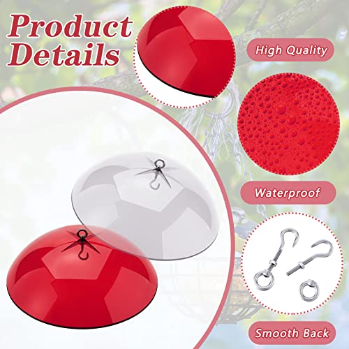 2 Pcs 10 Inch Squirrel Baffles Plastic Bird Feeders Protective Cover Dome Rain Proof with Hooks for Hanging Bird Seed Covers Rain Guards(Clear, Red) - color: Clear, Red