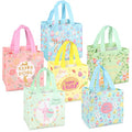 PARSUP Happy Easter Egg Hunt Bags Bunny Chick Egg Gift Treat Foil Non-Woven Bags with Handles for Gifts Wrapping, Egg Hunt, Easter Party Supplies, 8.3×7.9×5.9inch - color: Foil Blue Pink Yellow