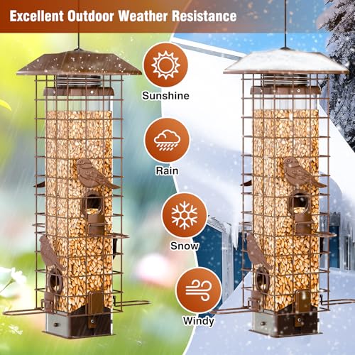 Squirrel-Proof Metal Bird Feeder with Removable Base, Weight-Activated Cage, Easy to Clean, Sturdy & Rust-Resistant, 3 lb Capacity, Outdoor Hanging Tube Bird Feeder for Cardinals & Finches - color: Bronze