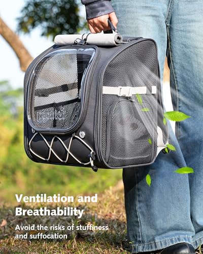 Pecute Kids Cat Backpack with Bubble Window, for Cats up to 8.8 lbs, Gray | Sturdy & Safe, Safety Lock, Breathable Mesh, Stress-Relief Shade, Comfortable & Portable for Travel/Vet Visits/Camp - color: Gray