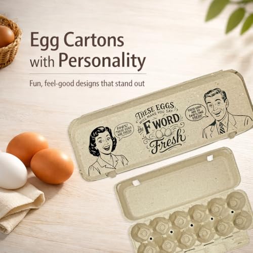 Funny Retro Egg Carton – “The F Word is Fresh” Vintage Humor Design, Holds 12 Eggs, Eco-Friendly Molded Fiber Dozen Carton - 12 Pack