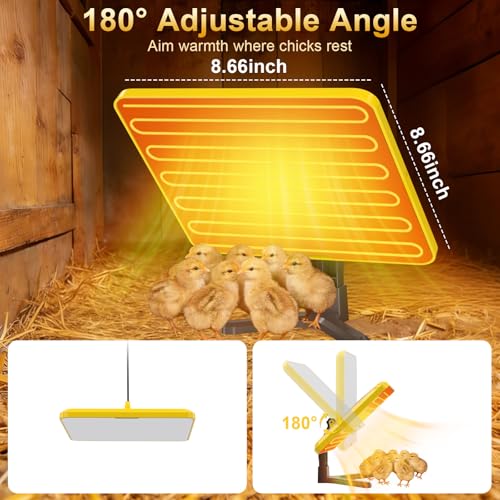 Brooder Plate for Chicks, 50–158℉ Chick Heat Plate with Smart Thermostat, UL Certified Radiant Heating Panel Brooder Heater, 180° Adjustable Angle & Hanging Design for Poultry Brooding & Chicken Coop