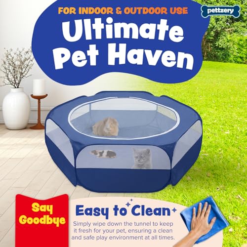 Small Animal Playpen with Zippered Top, Portable Waterproof Pet Cage (47"x23") for Kitten, Bunny, Guinea Pig, Hamster, Chicken Brooder, Indoor & Outdoor Exercise Pen, Foldable Design (Navy) - color: Navy