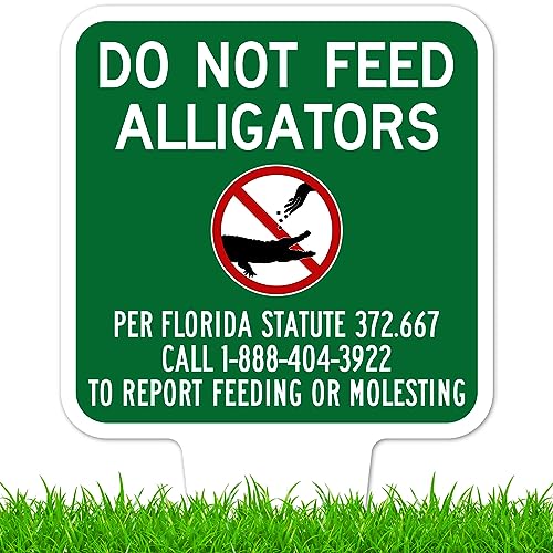 Do Not Feed Alligators Sign, 11"x21", Heavy Duty Integrated Ground Stakes, Indoor/Outdoor Use, Rust Free Aluminum Composite, Made in USA by My Sign center - color: Alligators, size: 11"x21"