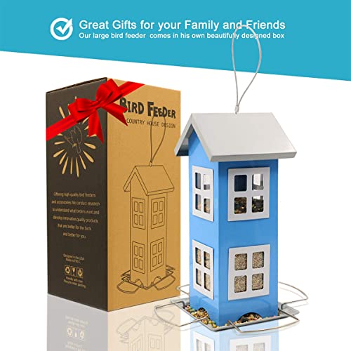 Garden Metal Bird Feeder - Bird Feeders for Outdoors Hanging,Country House Design Squirrel Proof,Easy Cleaning & Refills,Gift idea,4.7 * 10.2" (Blue) - color: Blue