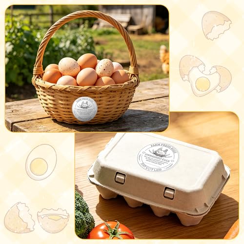 Farm Fresh Eggs Carton Labels Stickers - 500 Count Unwashed Eggs Packaging Adhesive Round Decal Roll, Market Egg Handling Sticker Collected Date for Chicken Quail Duck (2 x 2 Inch, White) - color: Eggs White