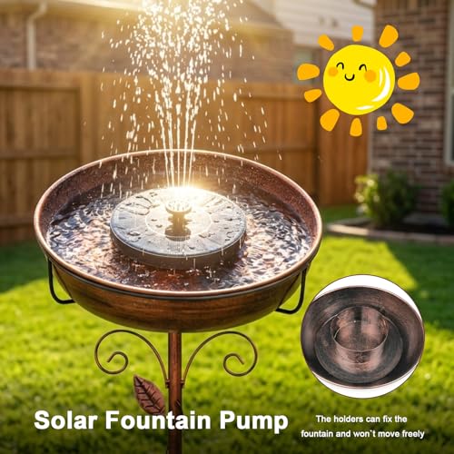 Solar Bird Bath Fountain, Green Metal Stand, 7 Nozzle, Outdoor Garden Decor (Bronze) - color: Bronze