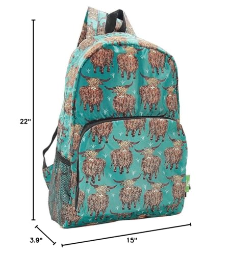 ECO CHIC Hiking Lightweight Packable Backpack - Foldable Daypack for Travel & Hiking & Outdoor Adventures - Waterproof Backpack from Recycled Materials (Highland Cow Teal) - color: Highland Cow Teal