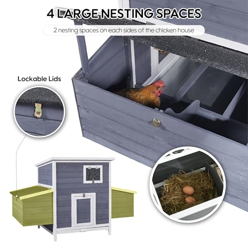 59" Chicken Coop for 2-6 Chickens, Wooden Chicken House with 2 Nesting Boxes, Outdoor Hen House Poultry House Pet Hutch Chicken Cage with Openable Roof & Ramp, 59''L*33.5''W*38.6''H