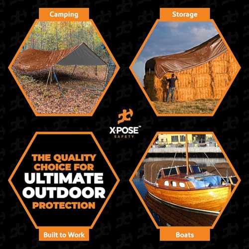 Xpose Safety 10' x 12' Ultra Heavy Duty Tarp - 20 Mil Waterproof Tarps for Camping, Outdoor Adventures & Tent Cover, UV Protection, Reinforced Corners, All-Weather Durability - size: 10' X 12'
