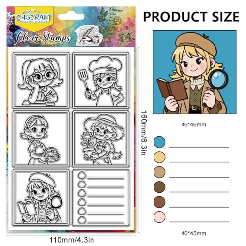 CHGCRAFT Cute Characters Clear Stamps Girl Patterns for Coloring Transparent Stamps Books Silicone Clear Stamp Seals for DIY Scrapbooking Photo Album Decoration, 4.3×6.3 inch - style: Cute Characters