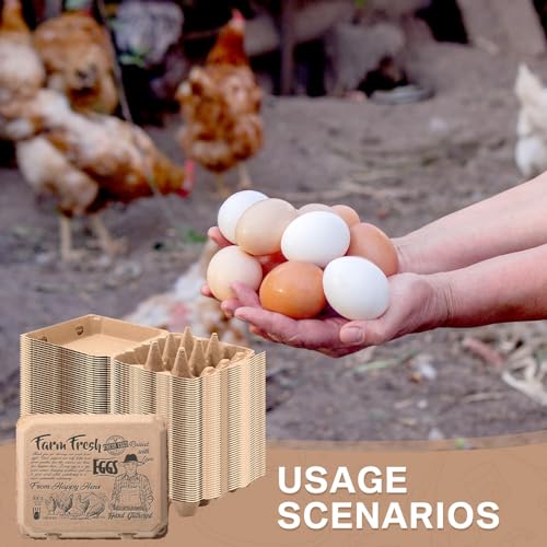 Honeydak 50 Pcs Egg Cartons Bulk 12 Count 3x4 Style Pulp Paper Egg Tray Dozen Reusable Container Holder Storage Box for Supermarkets Fresh Kitchen Vegetable Family Farm Markets