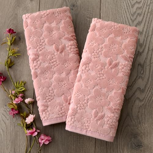 SKL Home Blossom Floral 100% Cotton Jacquard 2pc Hand Towel Set, Decorative for Bath/Kitchen/Bar & Gift, Blush - color: Blossom Floral, Blush