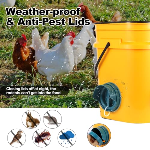 Chicken Feeder No Waste, 6 Ports Automatic Poultry Feeder with Covers & Hole Saw, Rain Proof Chicken Feeder Port for Buckets, Bins & Barrels - color: Green
