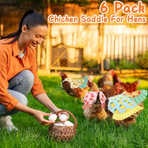 6 Pcs Chicken Saddle for Hens, Chicken Aprons Back Protector | Chickens Vest Jacket Saddles for Hens for Poultry Hen Feather Fixer Supplies (Adjustable Strap, Fruit) - style: Adjustable Velcro, Fruit Theme